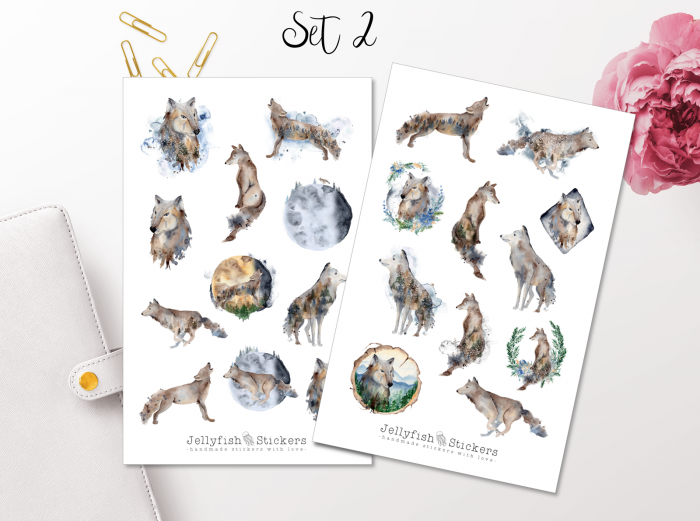 Wolf und Mond Sticker Set